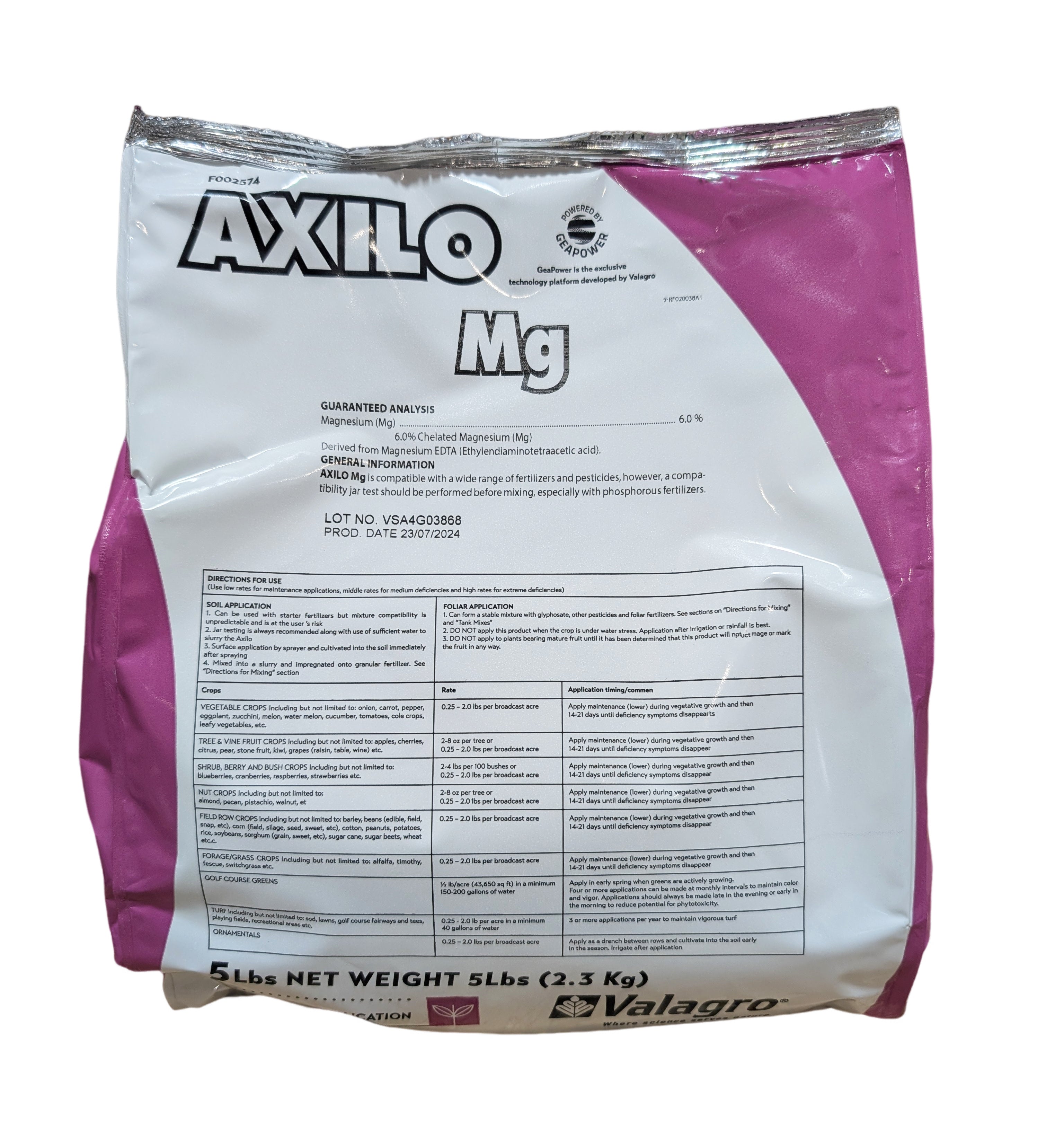 plant fertilizer with magnesium Valagro Axilo Mg Chelated Magnesium