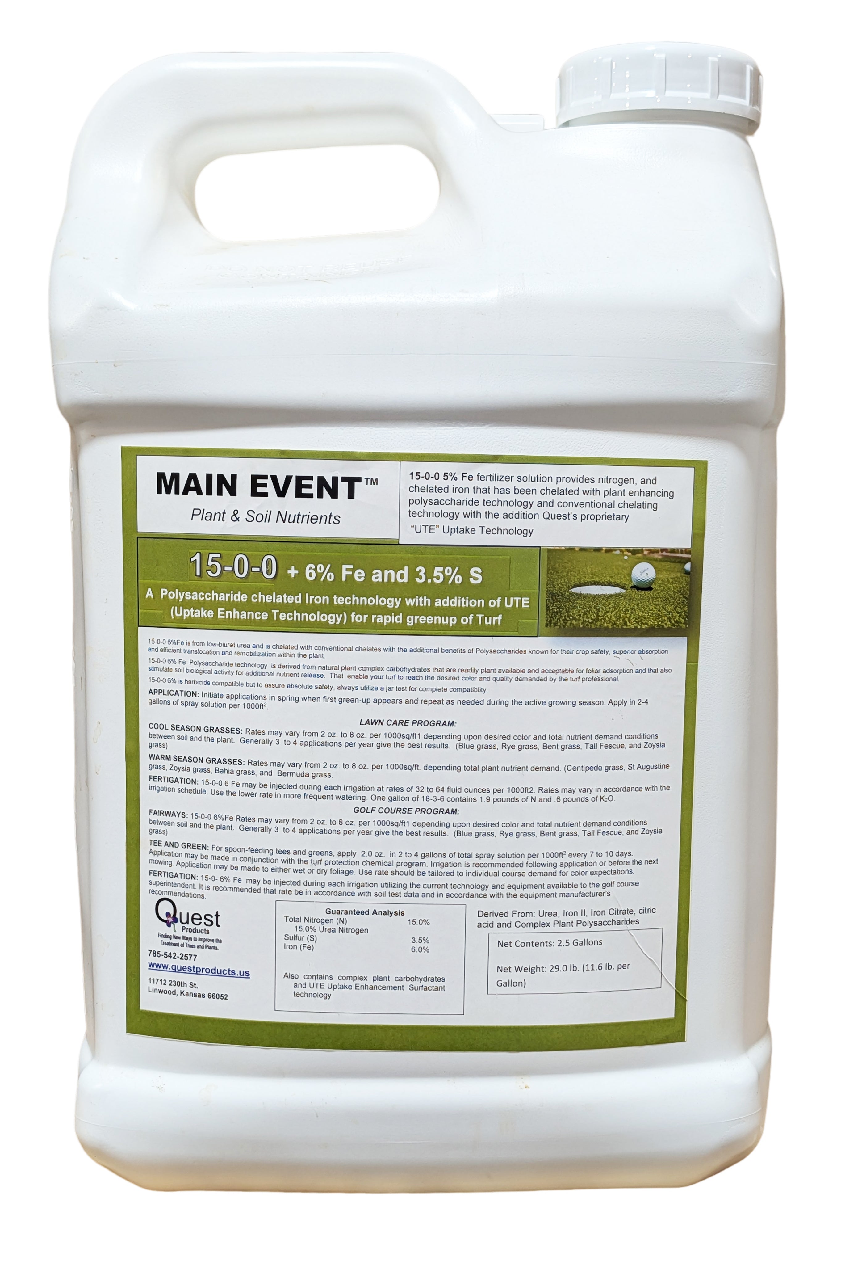Main Event 15-0-0 + 6% Fe Iron Extreme jug (2.5 gal)