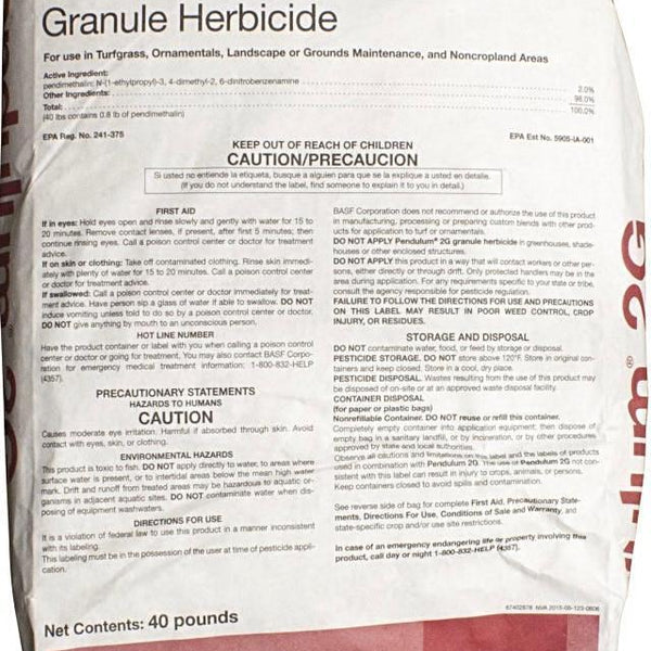 pendulum herbicide application rate Pendulum 2G Granular Herbicide 40 lb bag